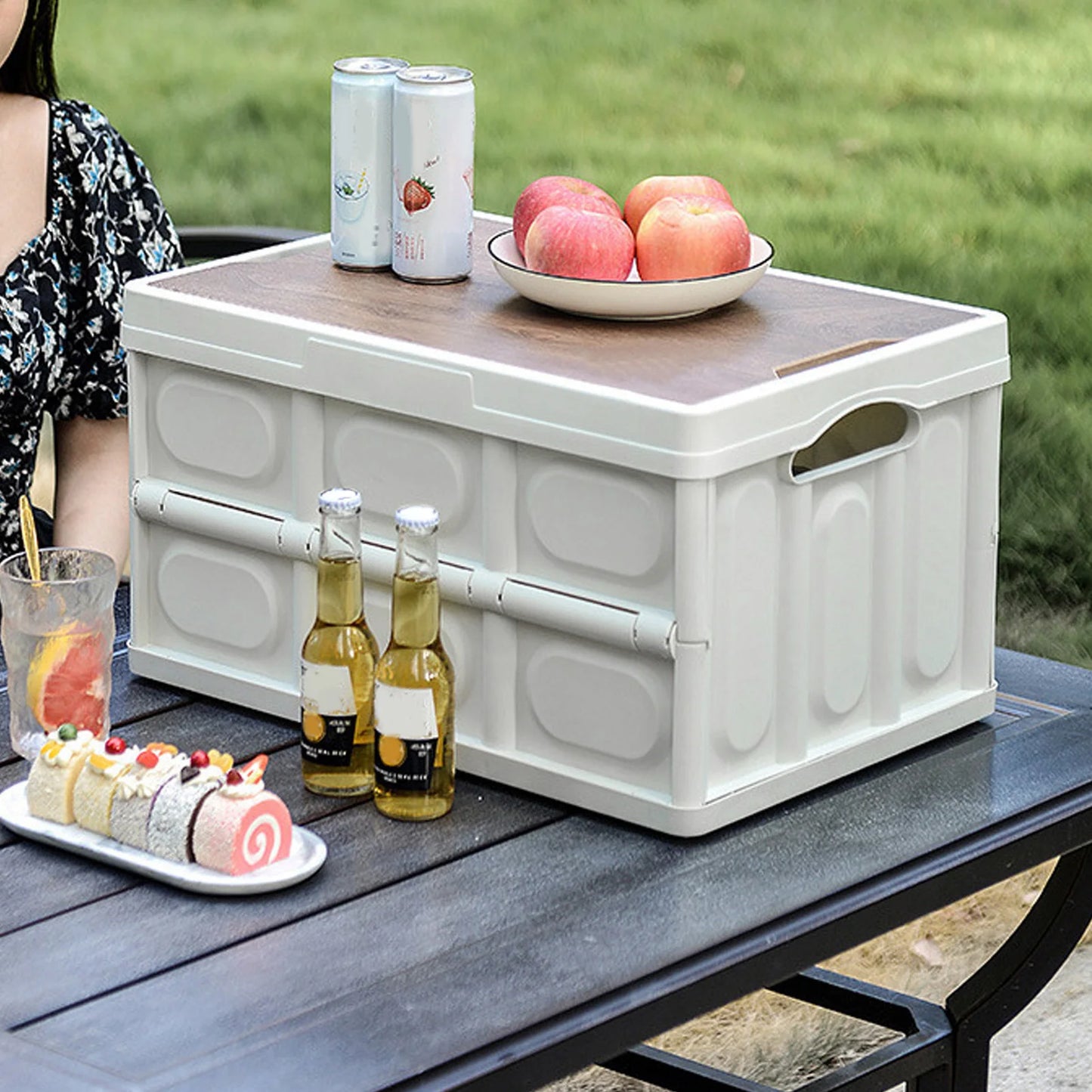 Outdoor Folding Storage Box With Removable Wooden Panel