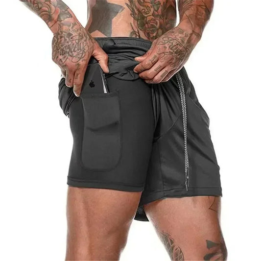 Double Layer Mens Fitness Shorts Quick Dry 2 In 1 Workout
