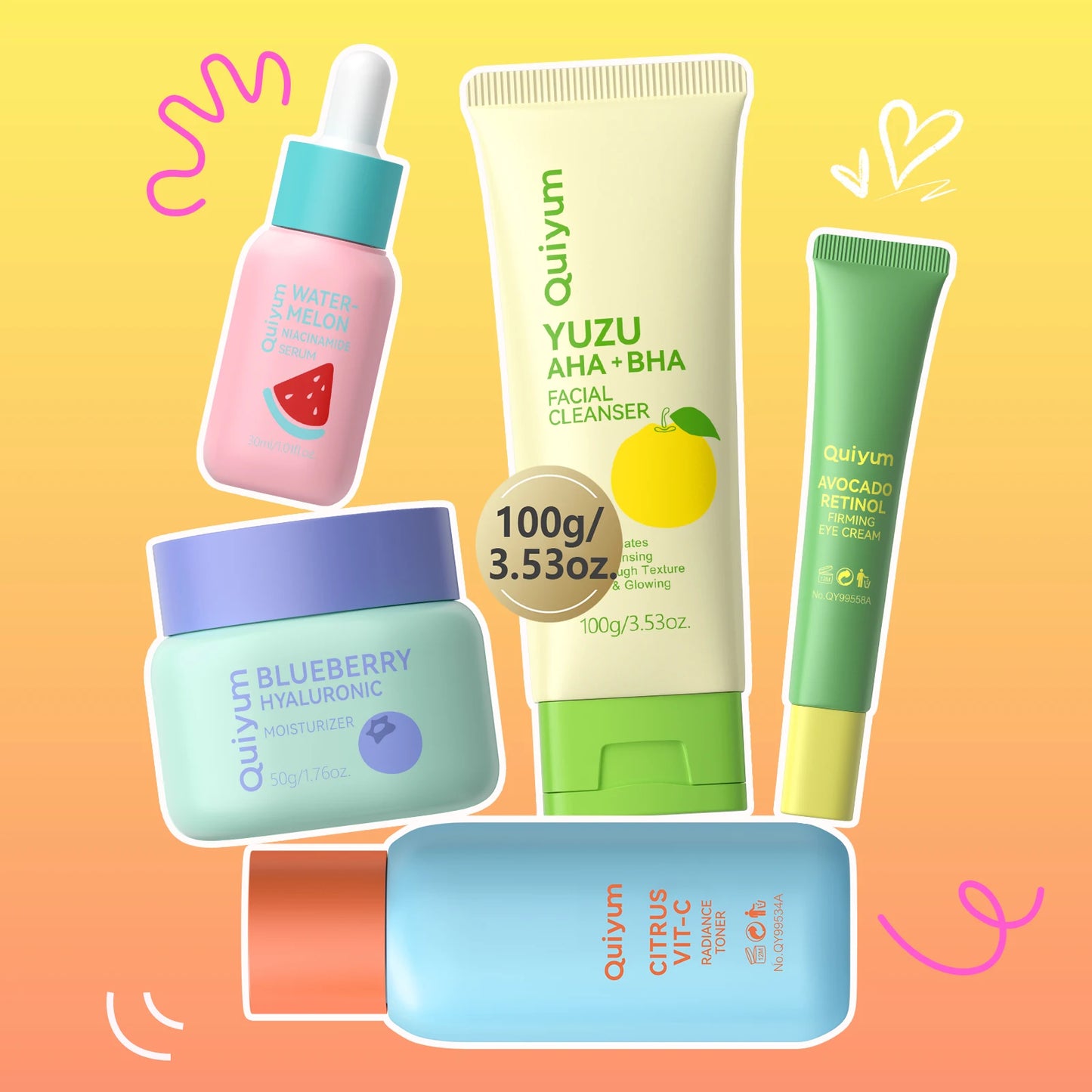 QUIYUM Fruit Fresh Collection 5 Piece Skincare Set Premium