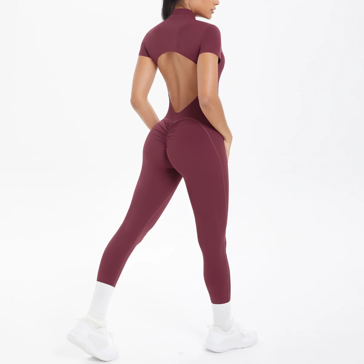 Hamidou Short Sleeve Fitness Jumpsuit Women Backless