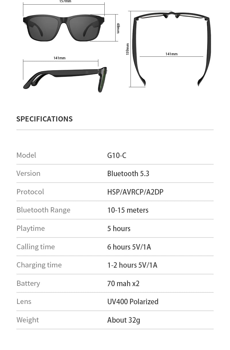 Giinova Smart Glasses Bluetooth Sunglasses With Speaker