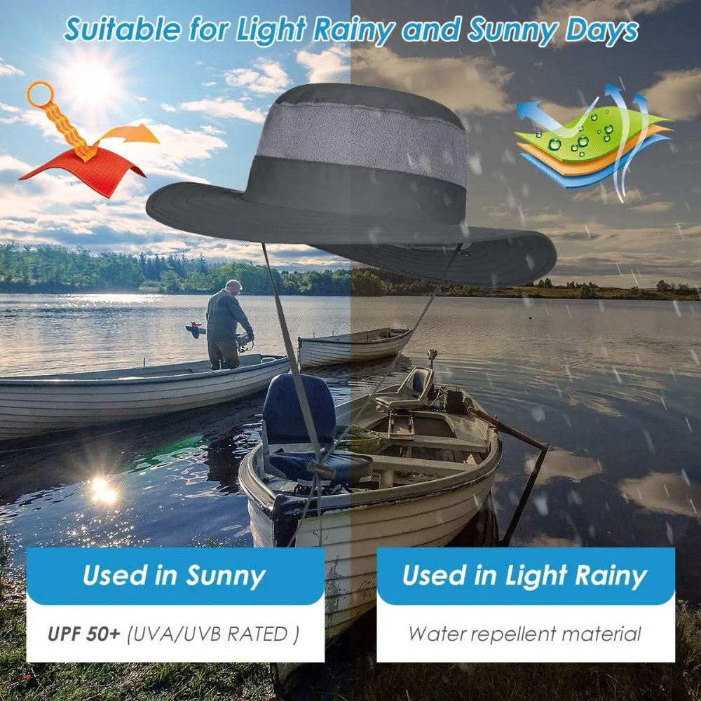 IYEBRAO Mens Outdoor Sun Hat with Face Neck Flap UV Protection Wide Brim Fishing Hat for Hiking Safari Gardening UPF 50+
