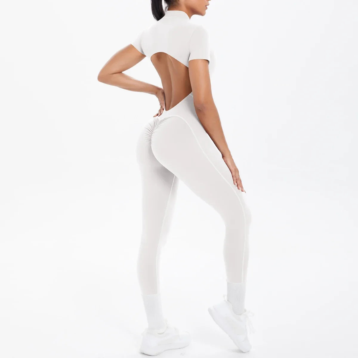 Hamidou Short Sleeve Fitness Jumpsuit Women Backless