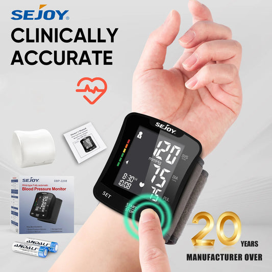 Sejoy Blood Pressure Monitor Wrist Cuff Digital BP Meter