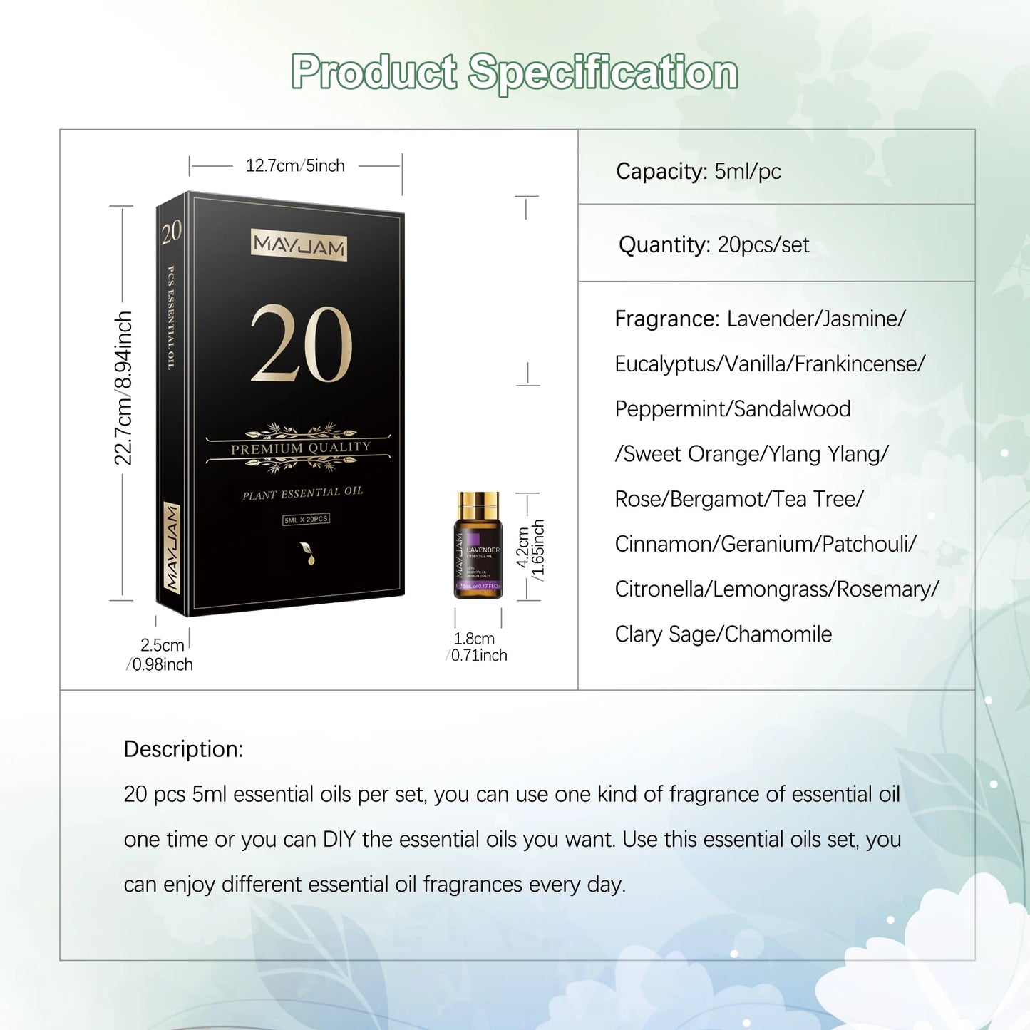 MAYJAM 20 Oils Lavender Jasmine Eucalyptus Sandalwood