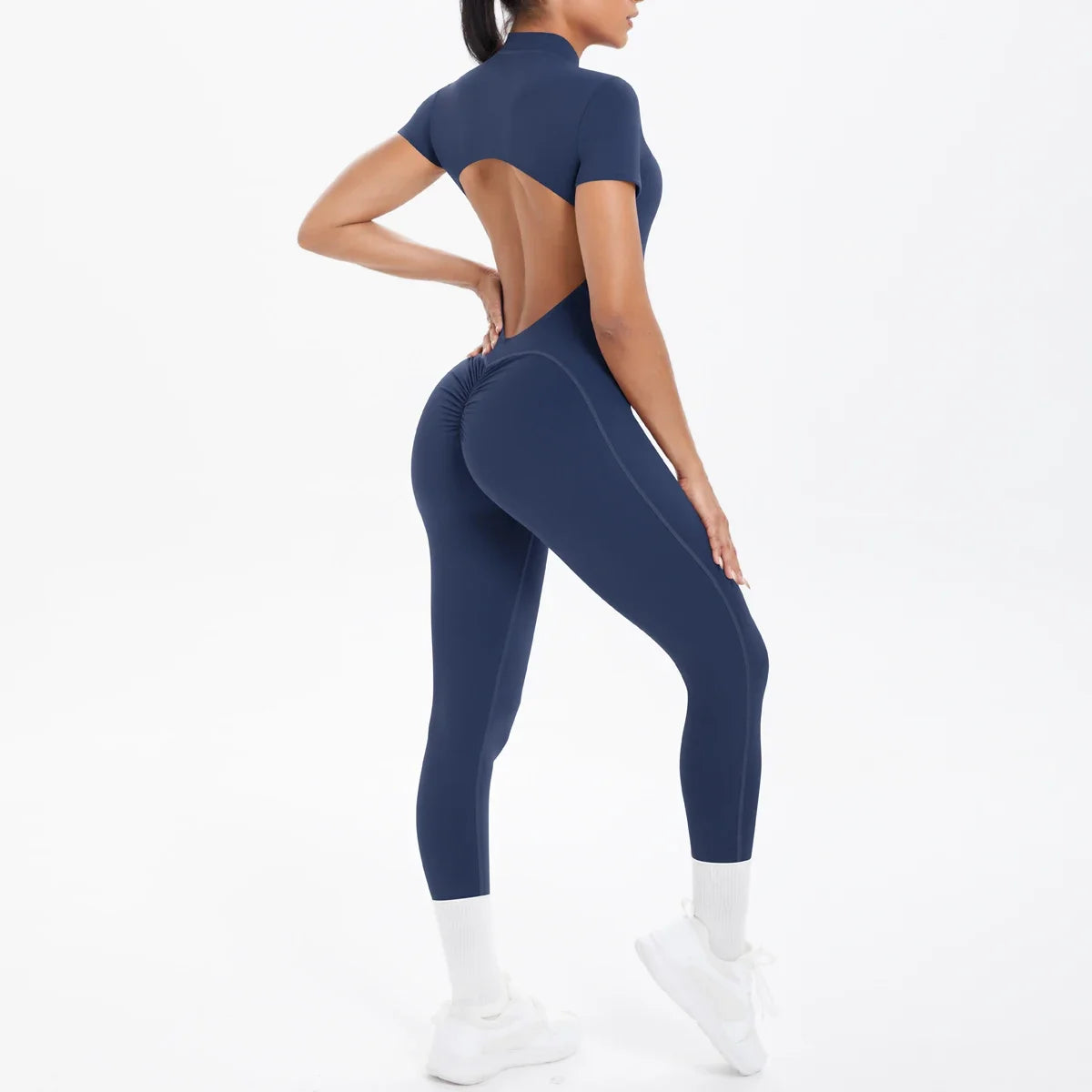 Hamidou Short Sleeve Fitness Jumpsuit Women Backless