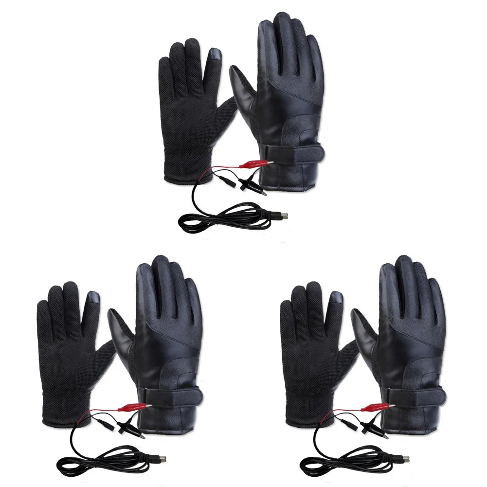 3/2/1pcs Winter Heated Motorcycle Gloves 12V Rechargeable Heating Thermal Snowboard Gloves Windproof PU Thickened Cycling Gloves