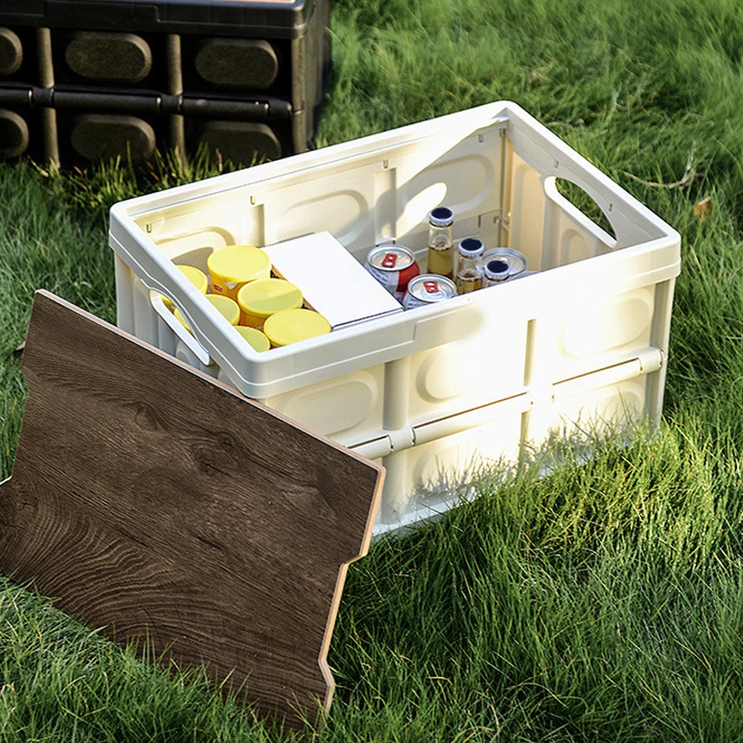 Outdoor Folding Storage Box With Removable Wooden Panel