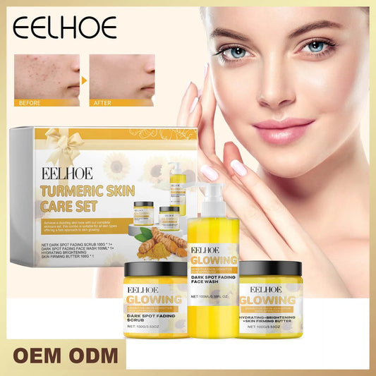 EELHOE Tuemeric Skin Care Set Deep Clean Anti-Aging Moisturize Skin Gentle Formula Suitable For Dry Oily Sensitive Skin Types