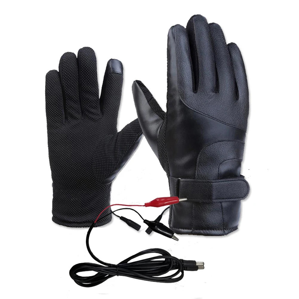 3/2/1pcs Winter Heated Motorcycle Gloves 12V Rechargeable Heating Thermal Snowboard Gloves Windproof PU Thickened Cycling Gloves