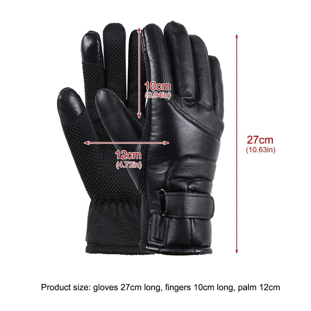 3/2/1pcs Winter Heated Motorcycle Gloves 12V Rechargeable Heating Thermal Snowboard Gloves Windproof PU Thickened Cycling Gloves