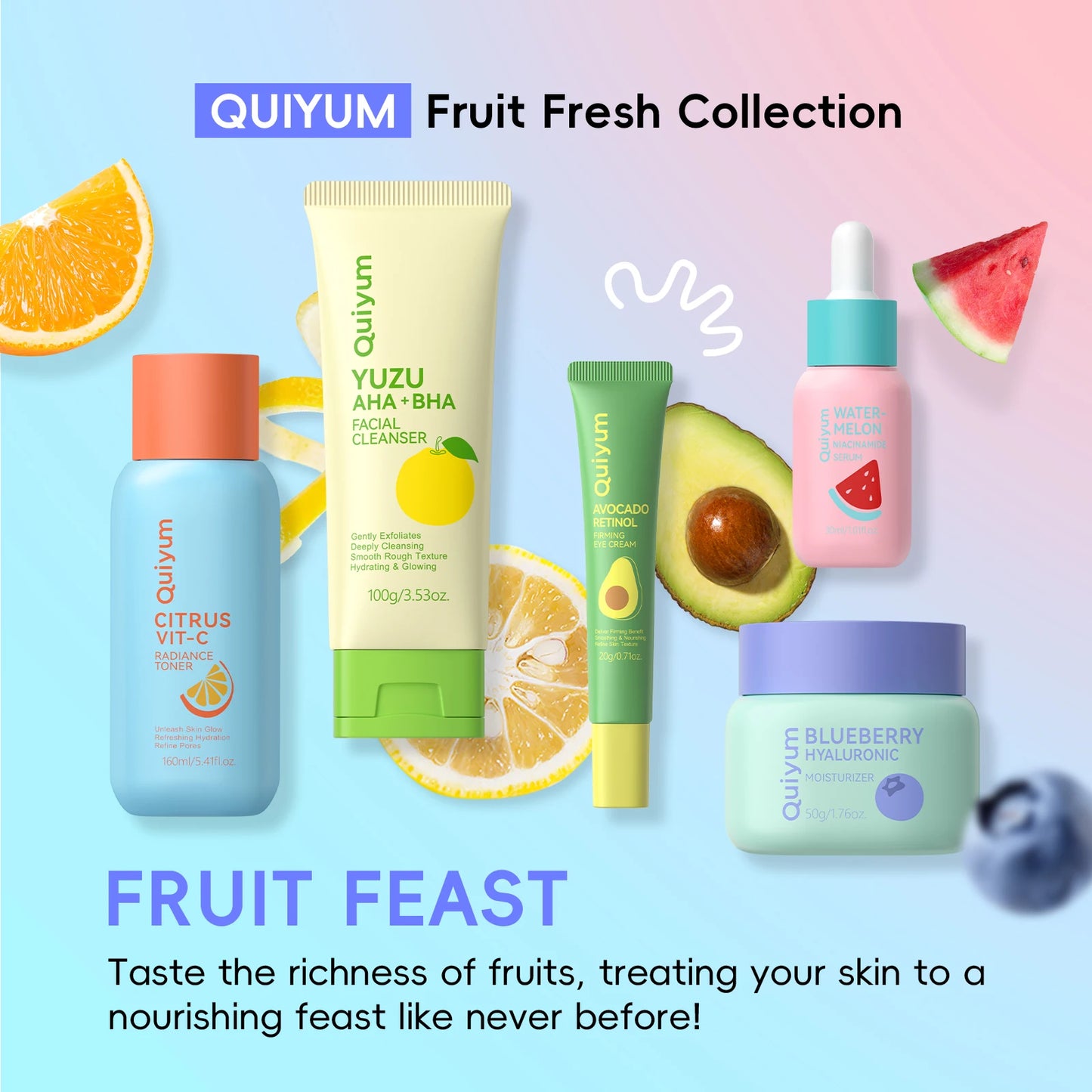 QUIYUM Fruit Fresh Collection 5 Piece Skincare Set Premium