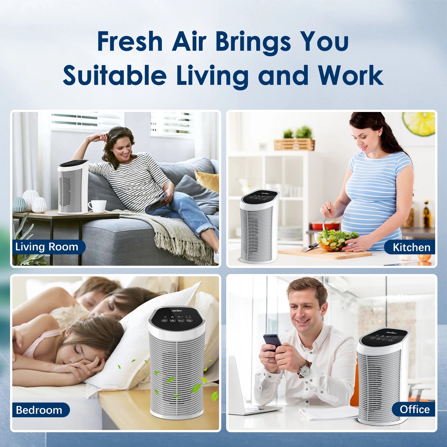 Sejoy Air Purifier With HEPA Ionizer Quiet 3 Speeds