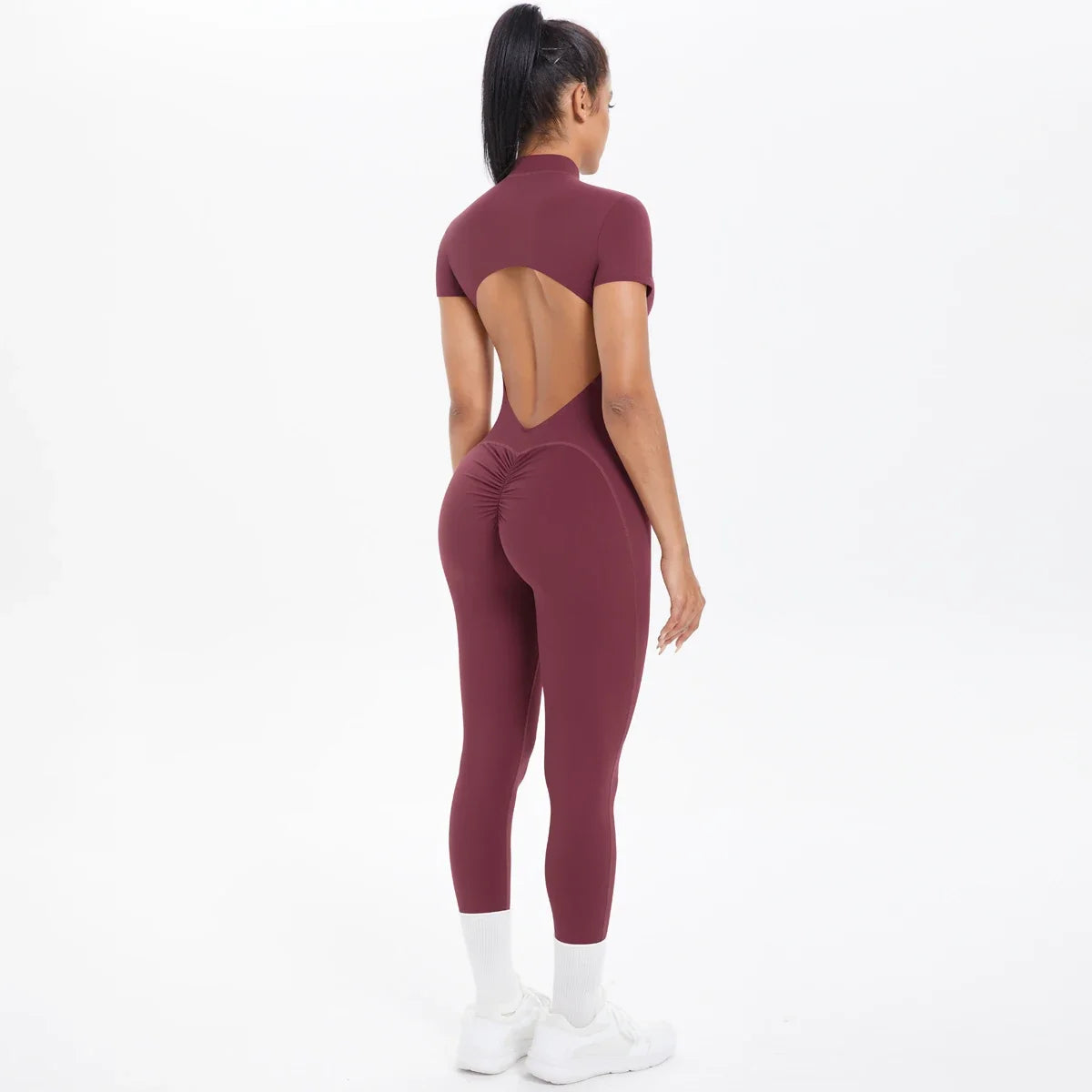 Hamidou Short Sleeve Fitness Jumpsuit Women Backless