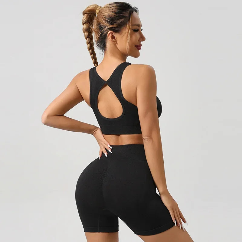 Mileegirl Yoga Set Women Hollow Back Seamless Sports Bra Shorts