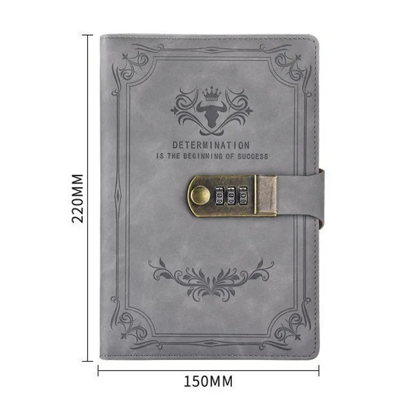 200 Pages Retro Password Diary Lock Notebook Binder