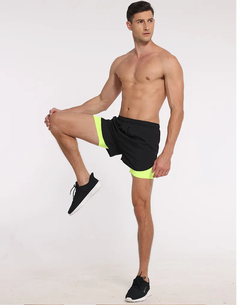 Double Layer Mens Fitness Shorts Quick Dry 2 In 1 Workout