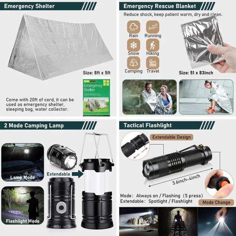 Hign Concerned 262Pcs Survival Gear Kit With First Aid Bag