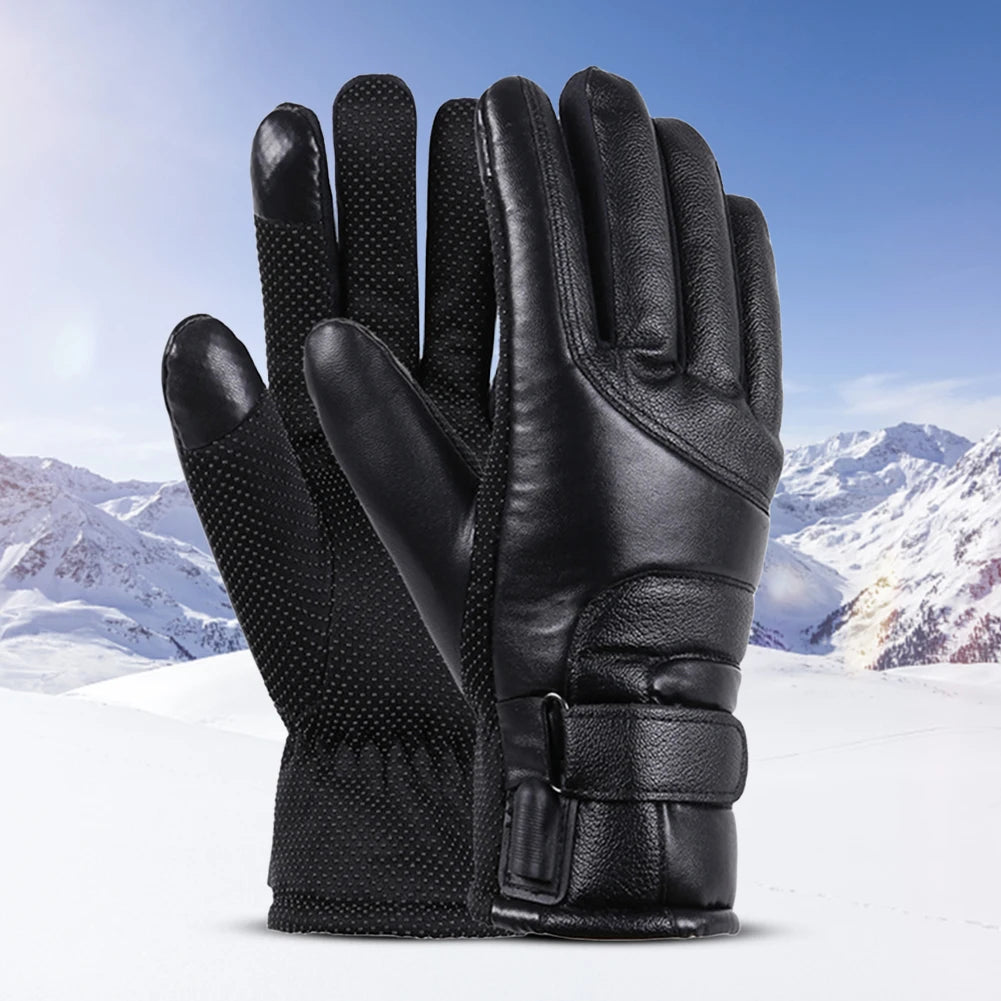 3/2/1pcs Winter Heated Motorcycle Gloves 12V Rechargeable Heating Thermal Snowboard Gloves Windproof PU Thickened Cycling Gloves