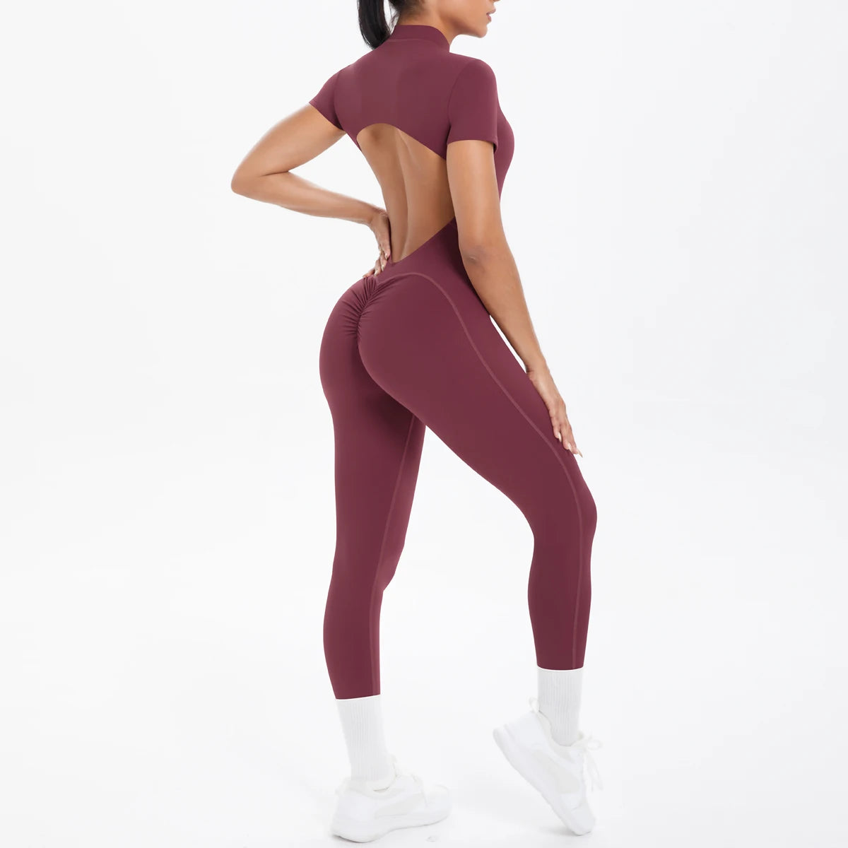 Hamidou Short Sleeve Fitness Jumpsuit Women Backless
