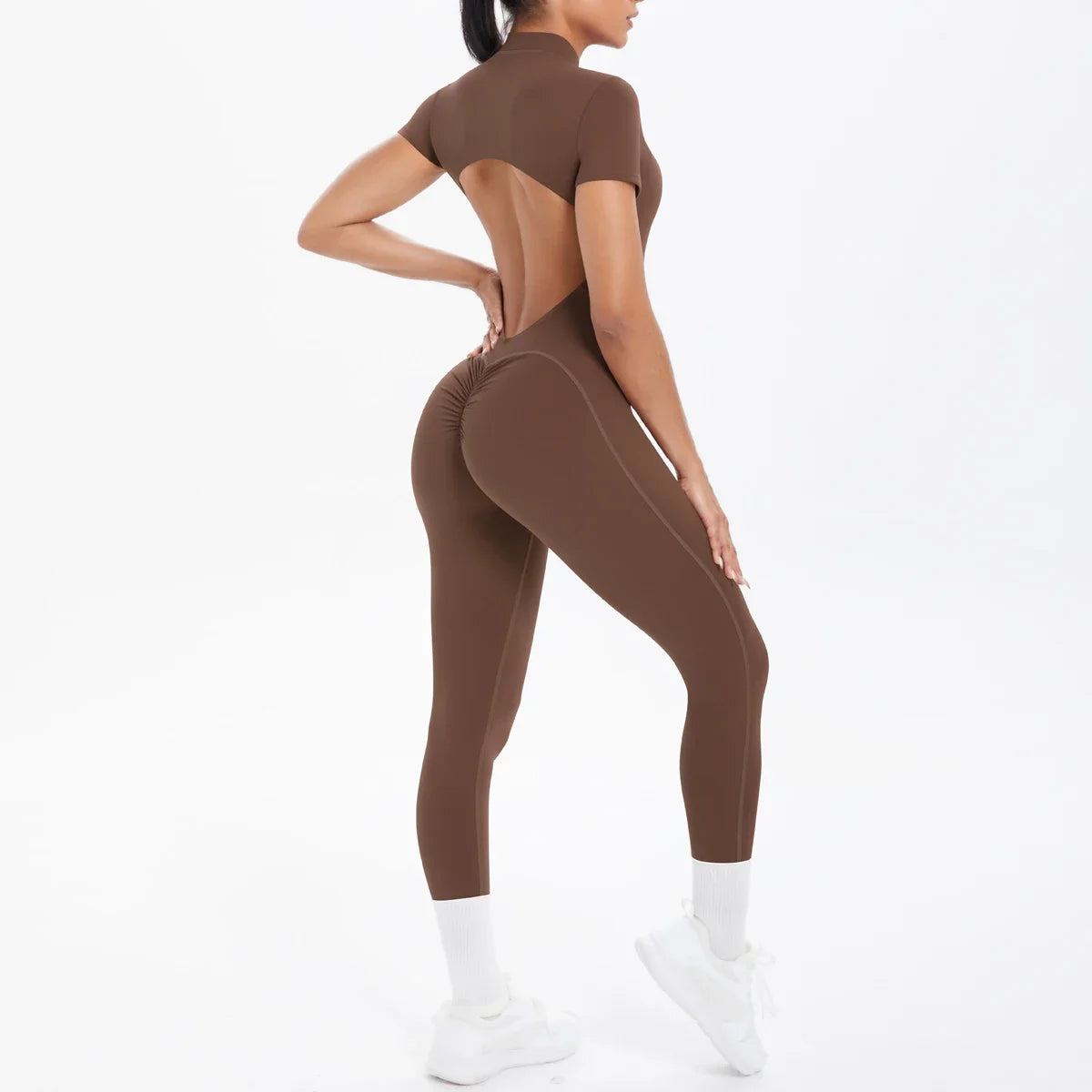 Hamidou Short Sleeve Fitness Jumpsuit Women Backless