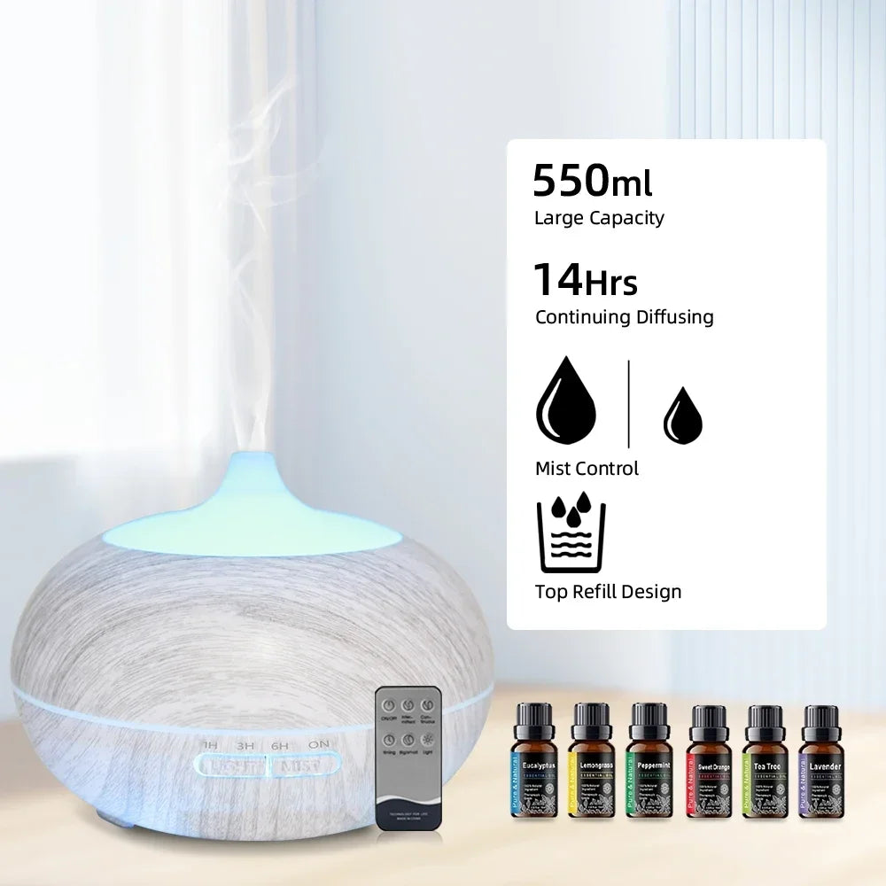 Relaxing Aromatherapy Diffuser for Home & Office  550ml, Remote Control, 6 Oils, 7 LED Colors