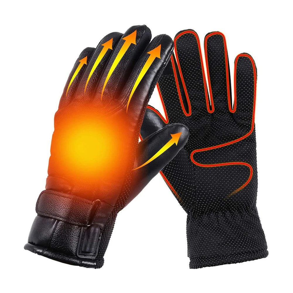 3/2/1pcs Winter Heated Motorcycle Gloves 12V Rechargeable Heating Thermal Snowboard Gloves Windproof PU Thickened Cycling Gloves