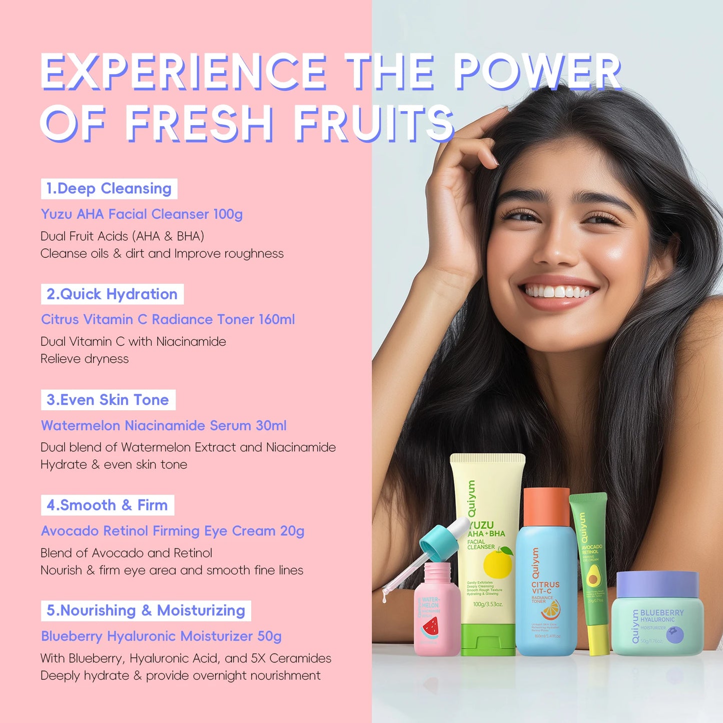 QUIYUM Fruit Fresh Collection 5 Piece Skincare Set Premium
