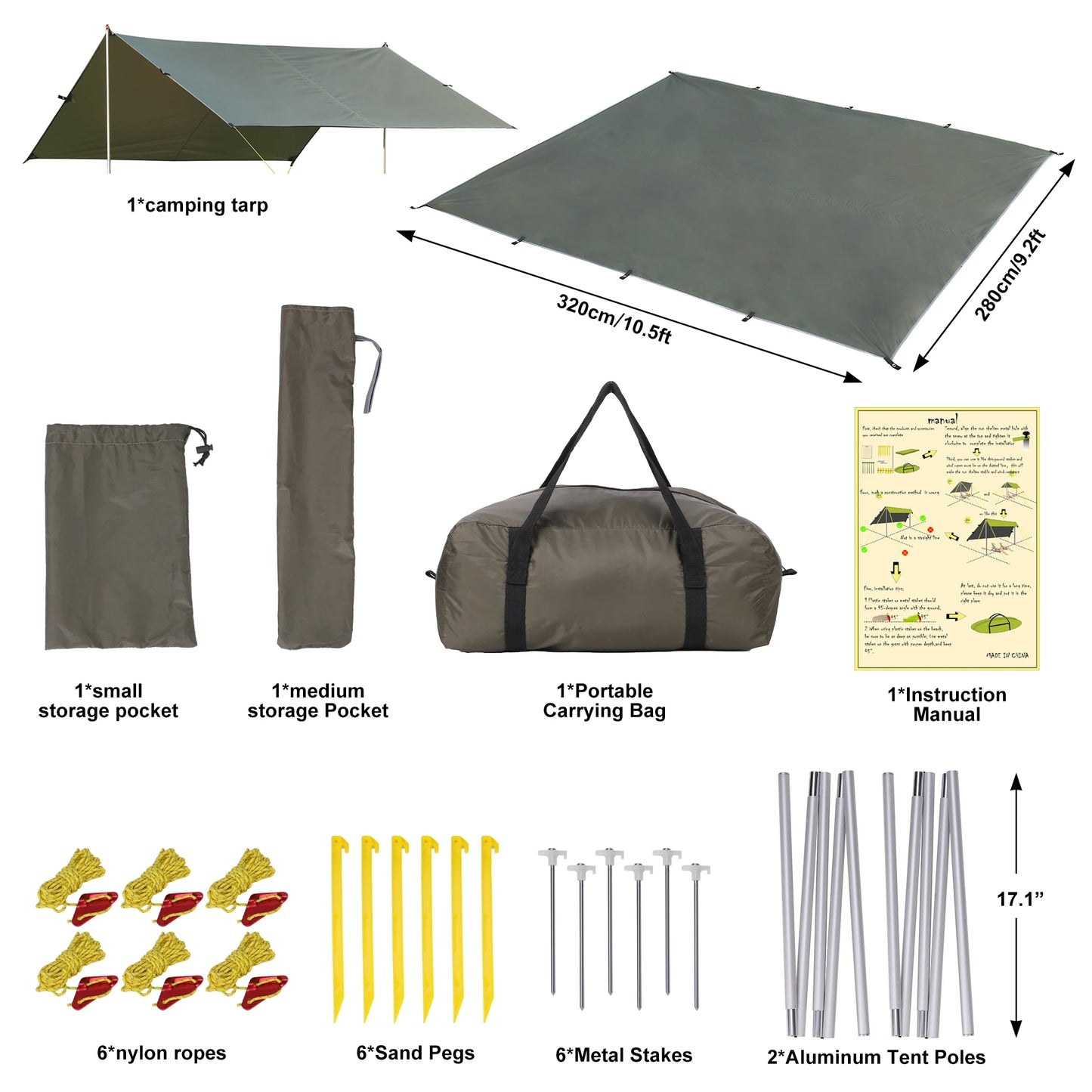 BeachTent Sun Shelter UPF50 Ground Pegs And Aluminum Poles