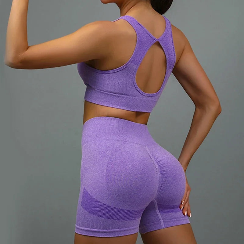 Mileegirl Yoga Set Women Hollow Back Seamless Sports Bra Shorts