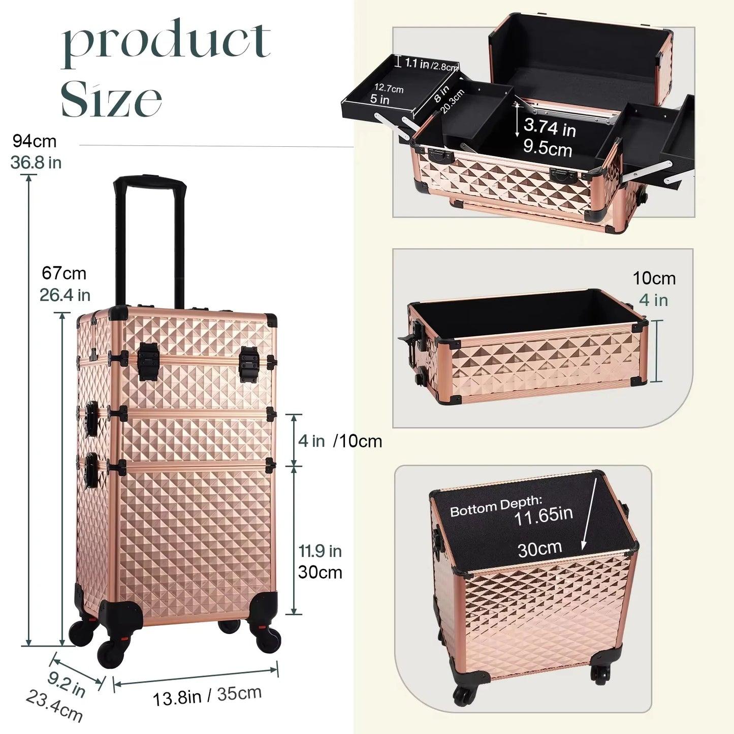 Maxulene Rolling Makeup Case On Wheels 3 In 1 Trolley