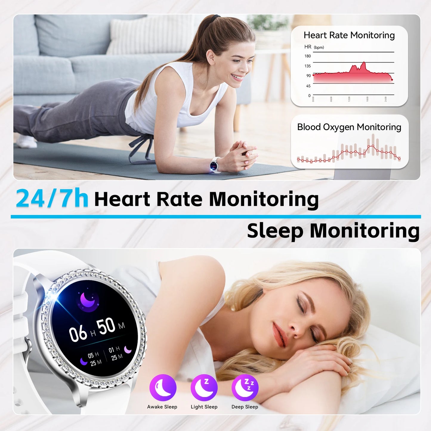 LaNikar Women Smart Watch Fitness Tracker Heart Rate Sleep Monitor