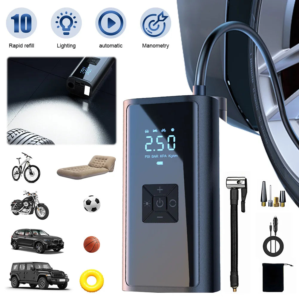 Shunmaii 150 PSI Tire Pump With LED Light USB Rechargeable