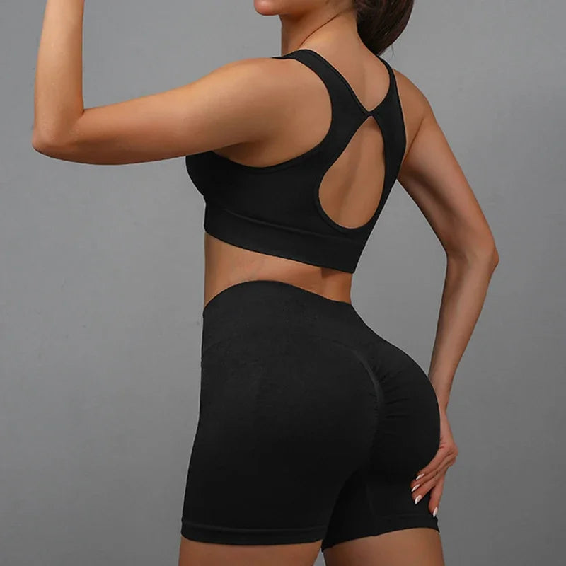 Mileegirl Yoga Set Women Hollow Back Seamless Sports Bra Shorts
