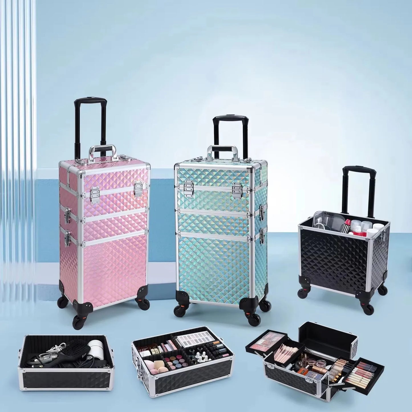 Maxulene Rolling Makeup Case On Wheels 3 In 1 Trolley