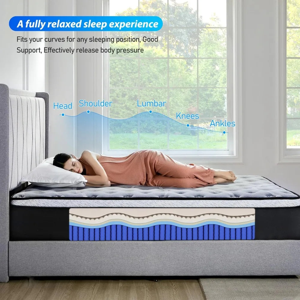 MKDK Memory Foam Hybrid Mattress With Pocket Springs In A Box For Pressure Relief