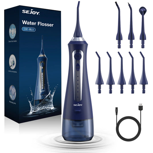 Sejoy Oral Irrigator Water Flosser USB Rechargeable 270ml Tank 8-Nozzles