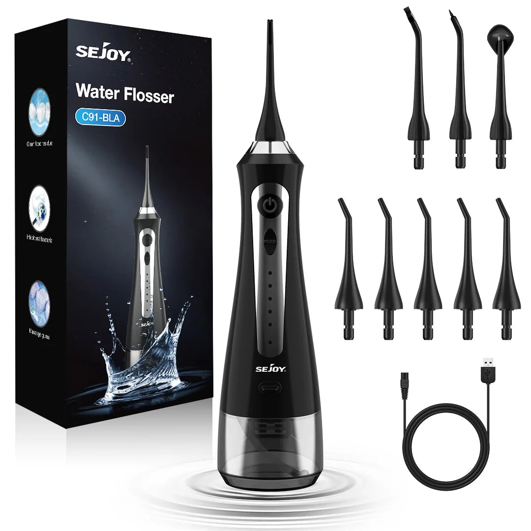 Sejoy Oral Irrigator Water Flosser USB Rechargeable 270ml Tank 8-Nozzles