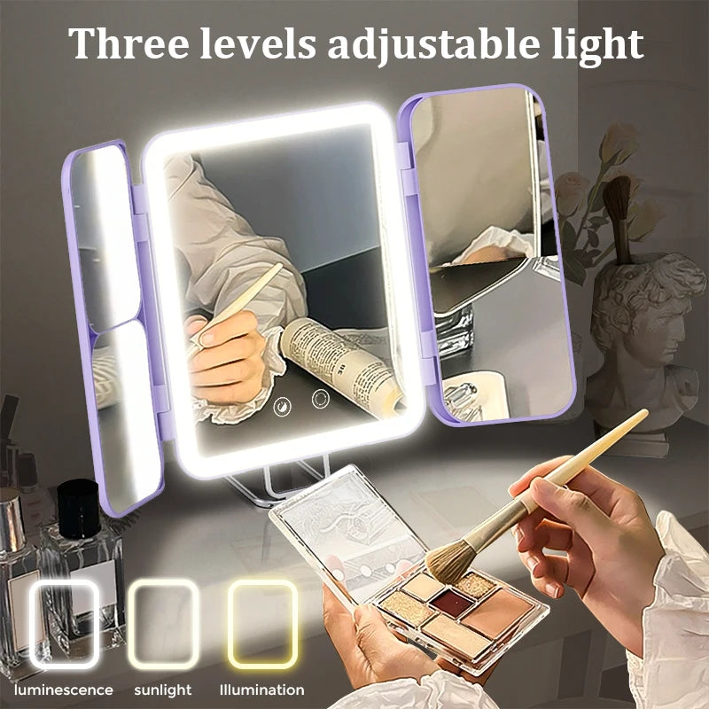 SEJOY Makeup Mirror With Lights 1X 3X 7X Magnification TriFold Portable LED Touch Control