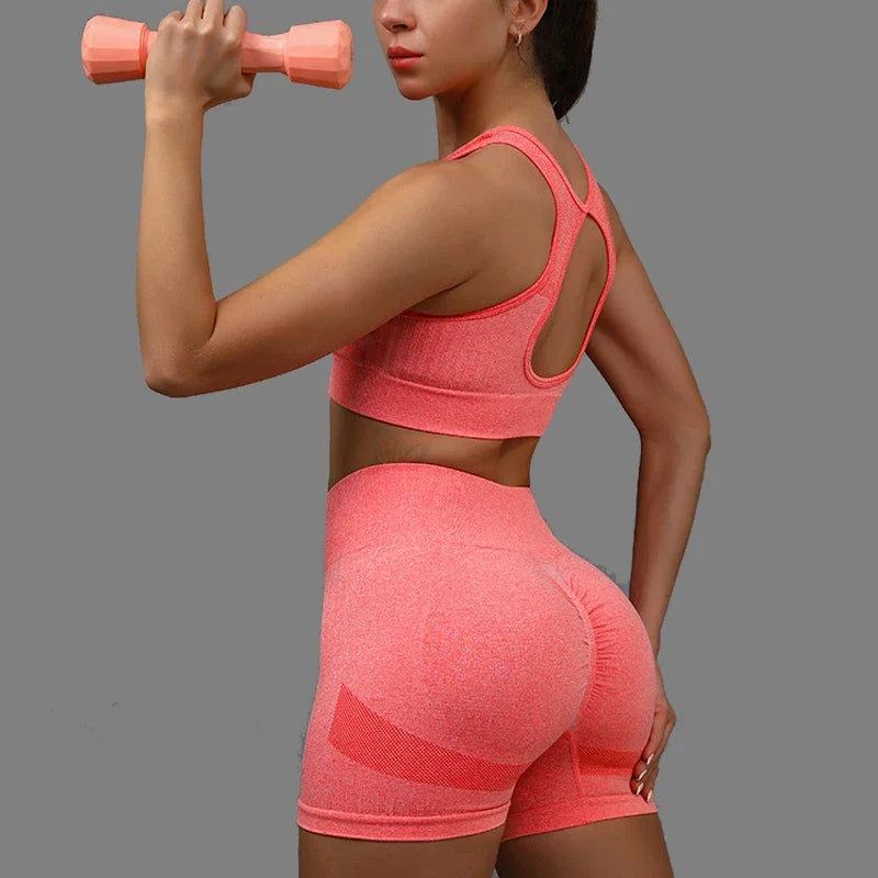 Mileegirl Yoga Set Women Hollow Back Seamless Sports Bra Shorts