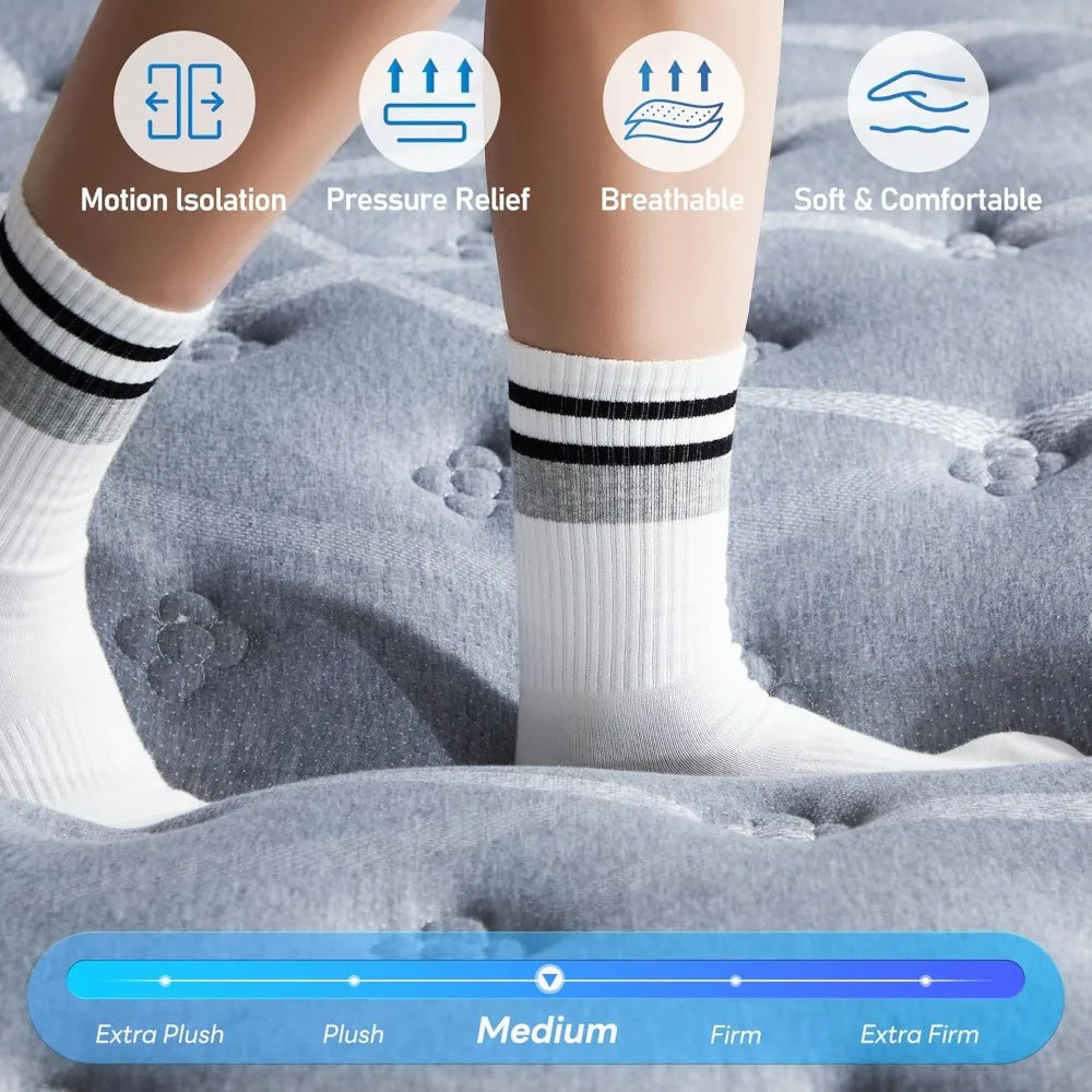 MKDK Memory Foam Hybrid Mattress With Pocket Springs In A Box For Pressure Relief