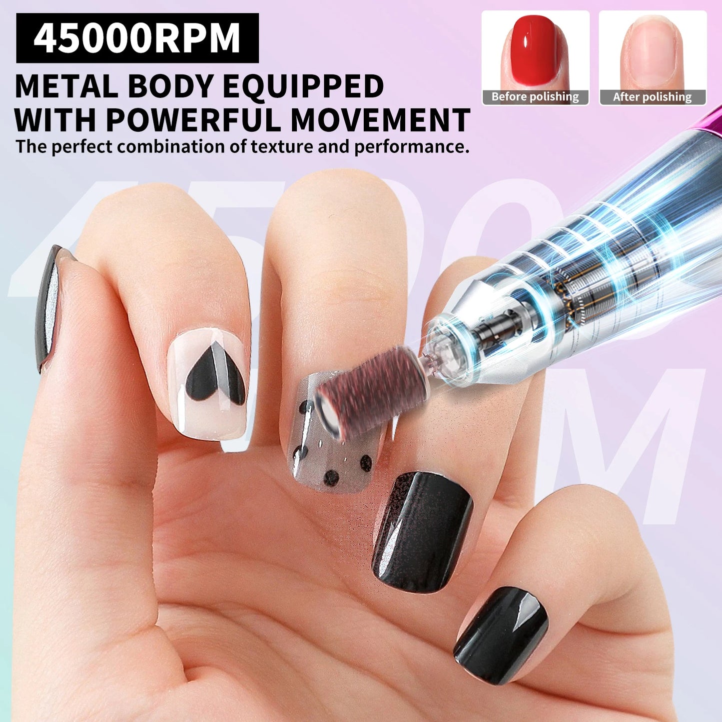 Hign-concerned 45000RPM Electric Nail Drill for Manicure Home