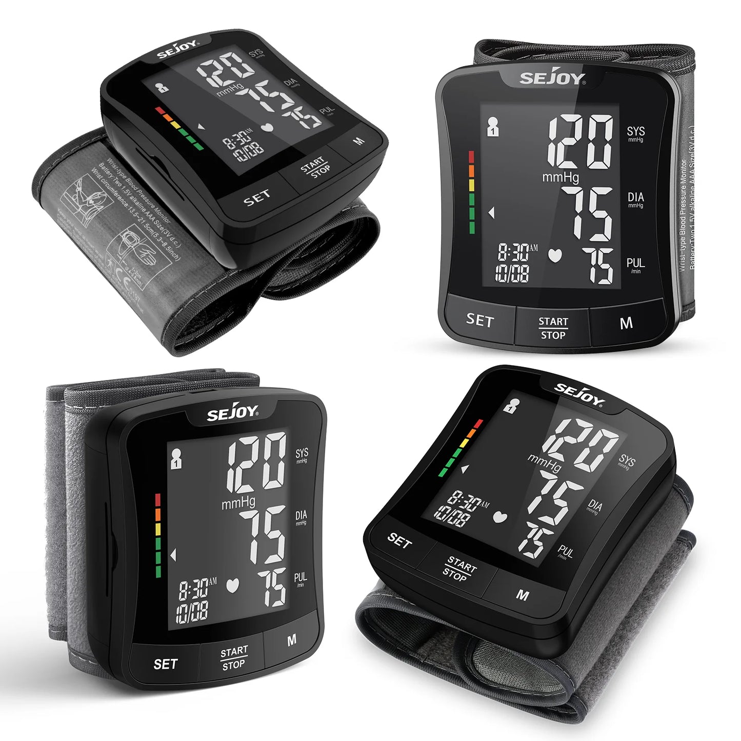 Sejoy Blood Pressure Monitor Wrist Cuff Digital BP Meter
