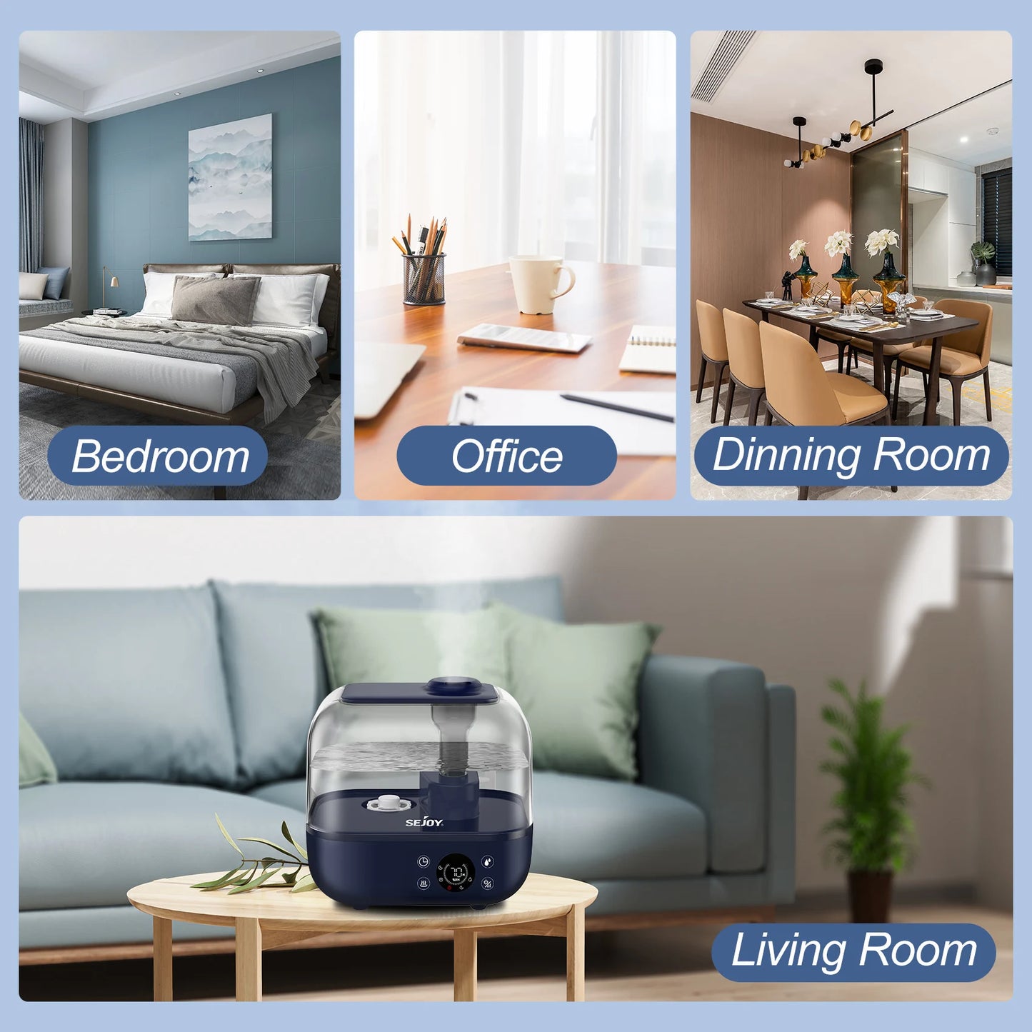 Sejoy Ultrasonic Humidifier for Bedroom and Large Rooms Aromatherapy