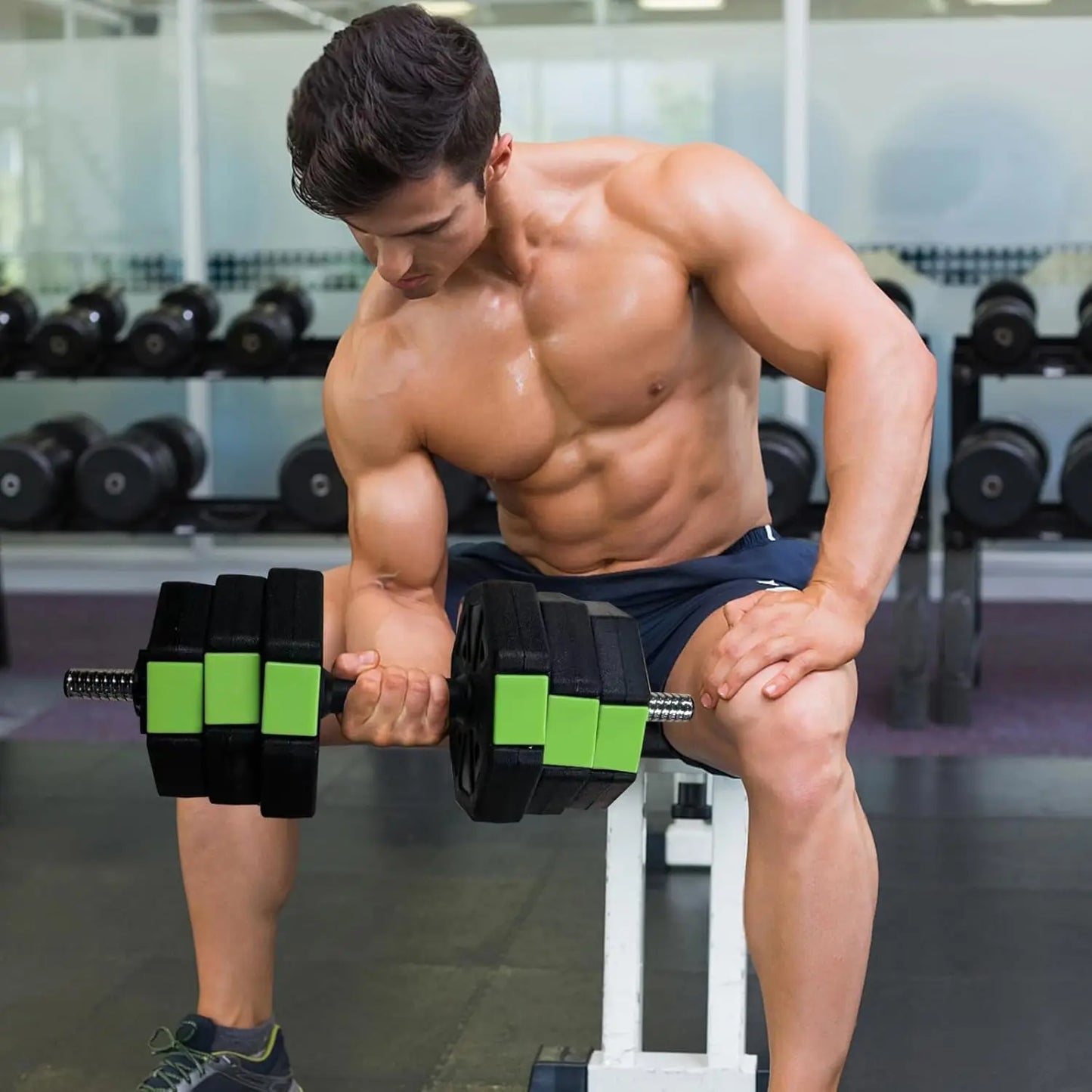 HiMISS 4 In 1 Adjustable Dumbbell Set Barbell Stand