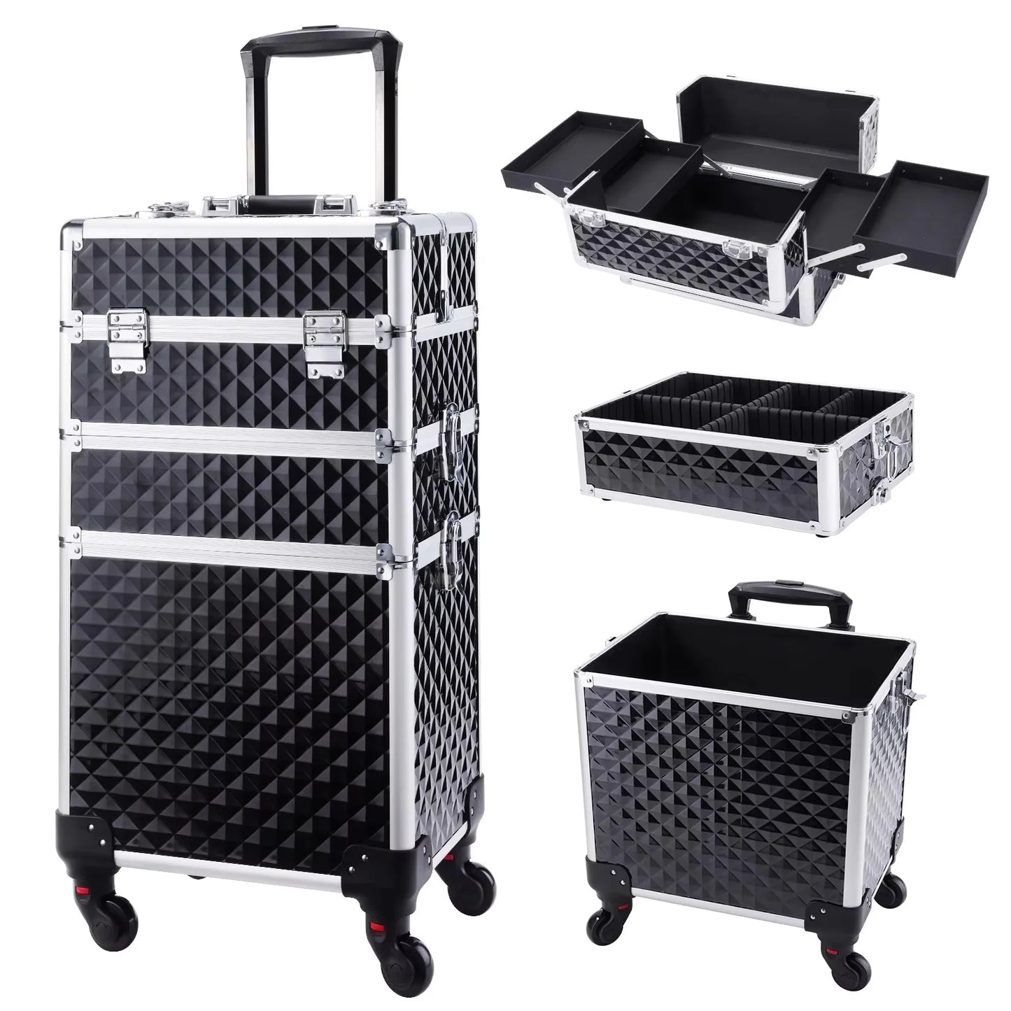 Maxulene Rolling Makeup Case On Wheels 3 In 1 Trolley