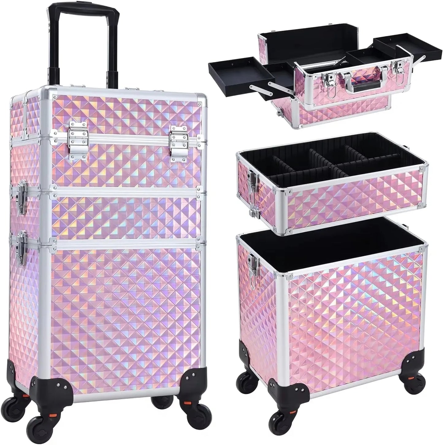 Maxulene Rolling Makeup Case On Wheels 3 In 1 Trolley
