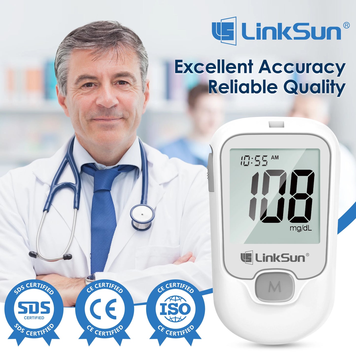 Linksun Blood Glucose Monitor G425 50 Strips Diabetes Testing Kit