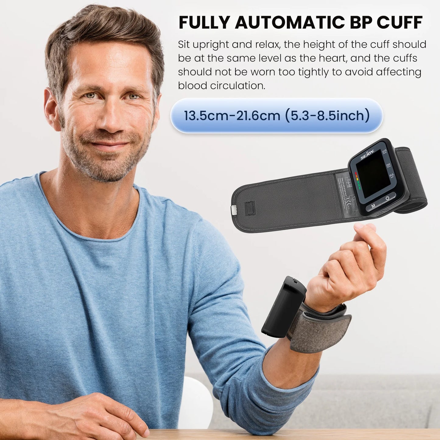 Sejoy Blood Pressure Monitor Wrist Cuff Digital BP Meter